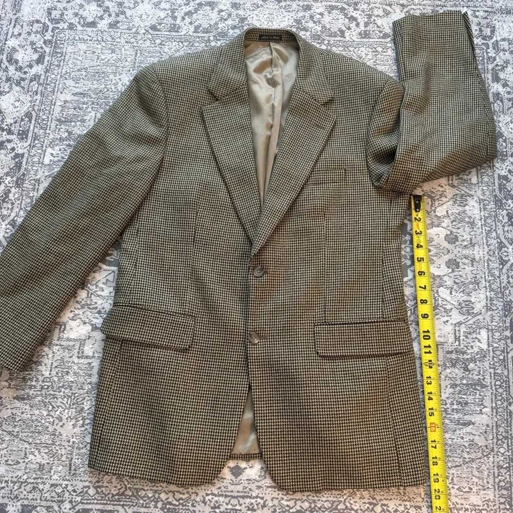 Vintage Macys Mens Store Pure Wool Houndstooth Blazer Sport Coat Black White